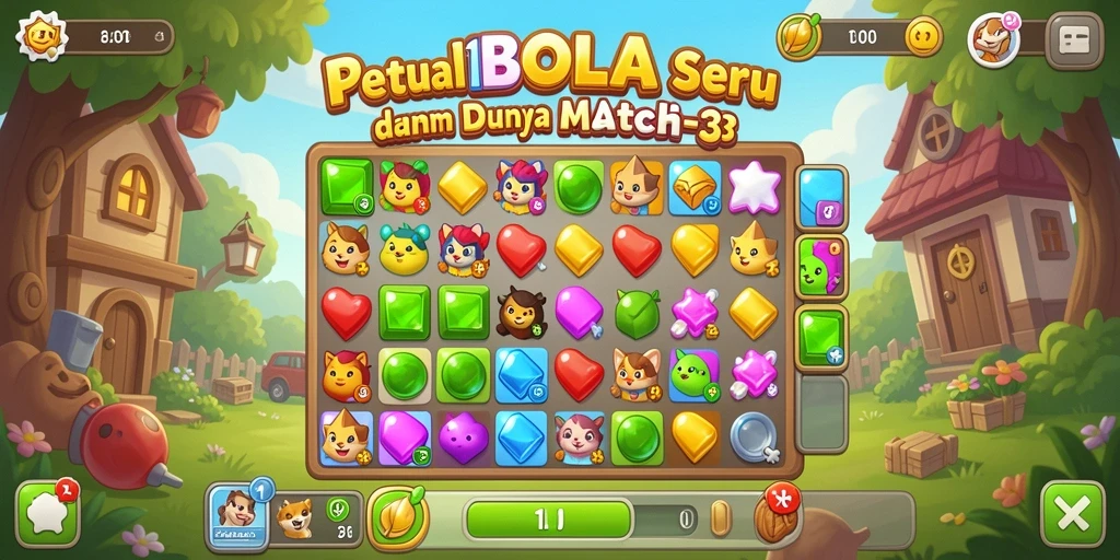 Tampilan gameplay seru 11BOLA dengan tantangan Match-3 yang mengasyikkan.
