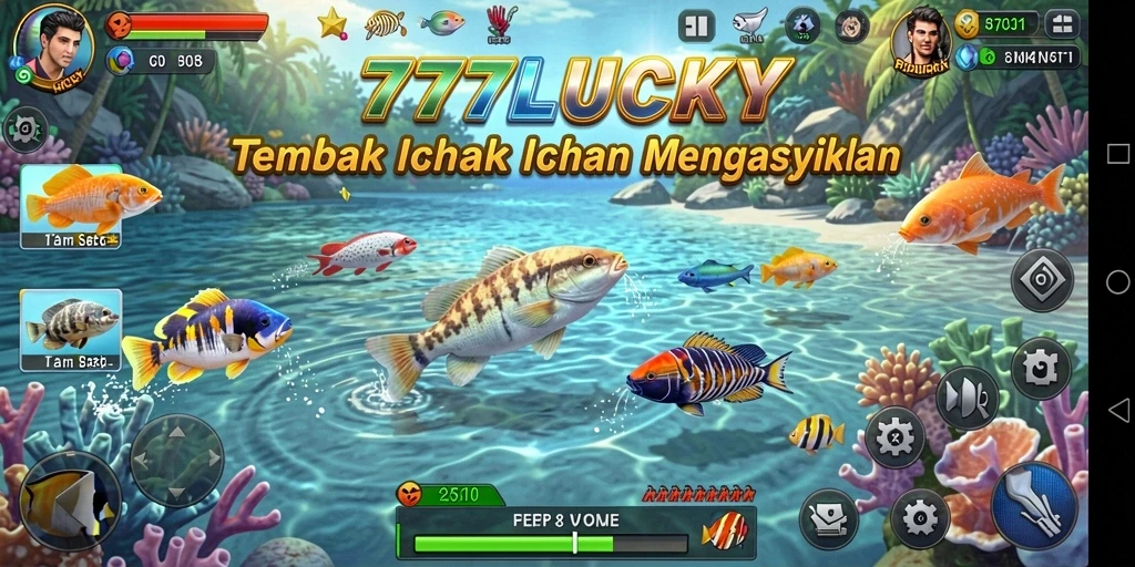 Screenshot gameplay <strong>777LUCKY</strong> yang menampilkan aksi menembak ikan.
