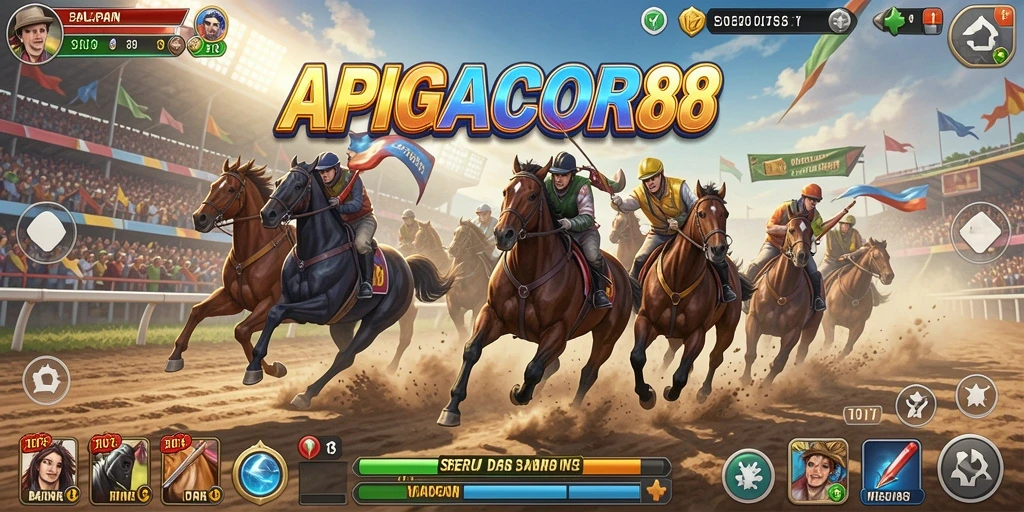 Screenshot gameplay APIGACOR88 dengan aksi balap yang mendebarkan.