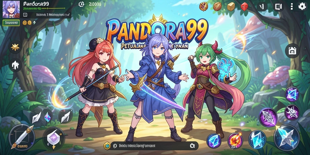 Tangkapan layar PANDORA99 menampilkan aksi karakter anime yang dinamis.