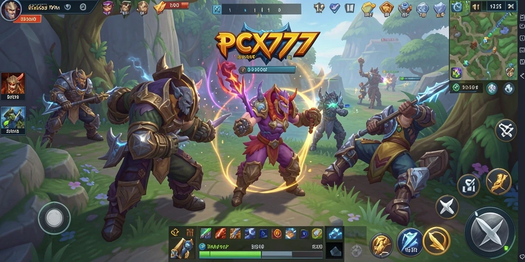 Screenshot gameplay PCX777 menampilkan pertarungan epik antar karakter.