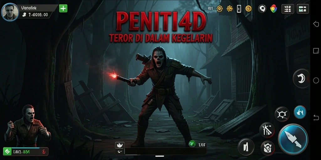 Screenshot gameplay PENITI4D yang menegangkan dengan suasana horor.