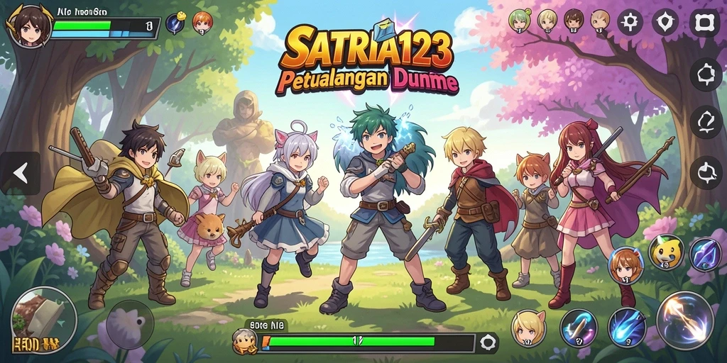 Tangkapan layar utama SATRIA123 menampilkan aksi seru dalam dunia Anime.