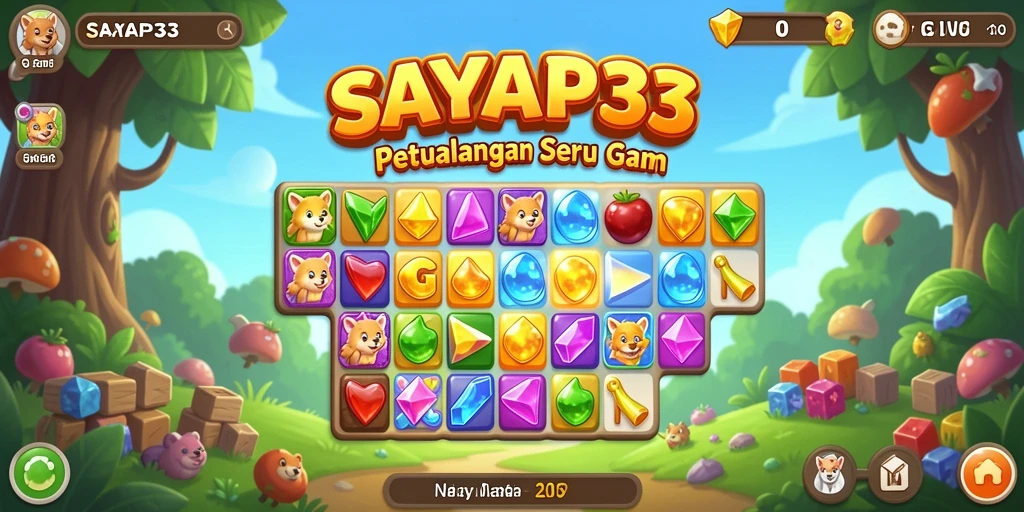 Menampilkan gameplay seru saat mencocokkan permata di SAYAP33.
